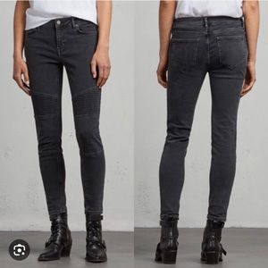 ALLSAINTS Biker Moto Stretch Black Skinny Jean